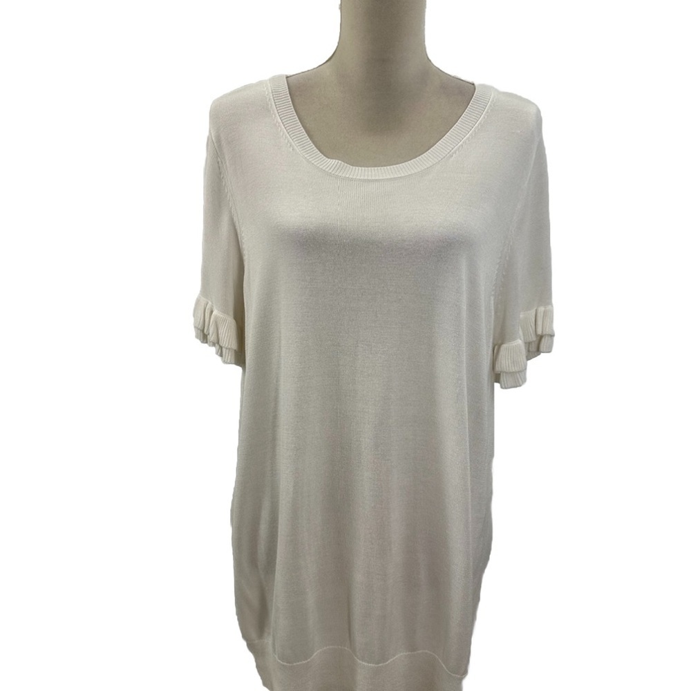 Michael Kors White Sweater Tunic Top XL Flutter Sleeves Blouse - Picture 4 of 9